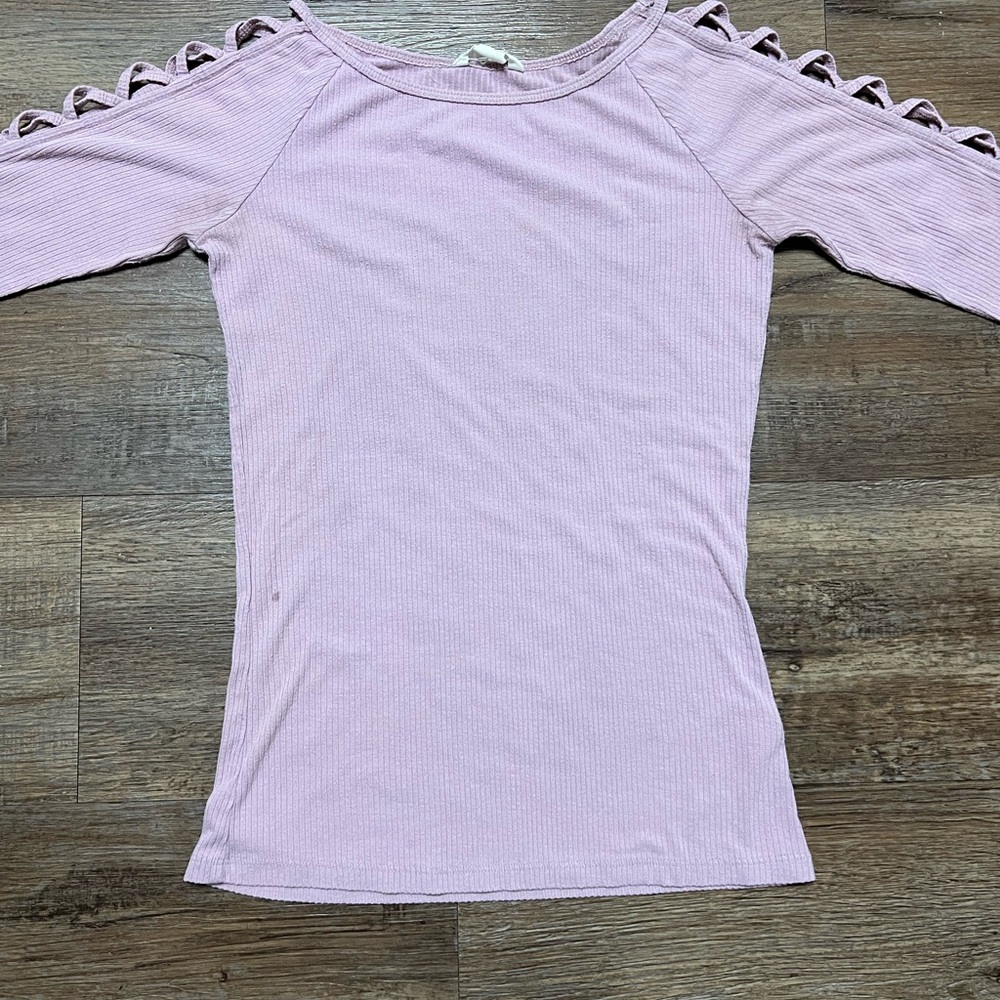Women's Pink Cold-Shoulder Ribbed Top